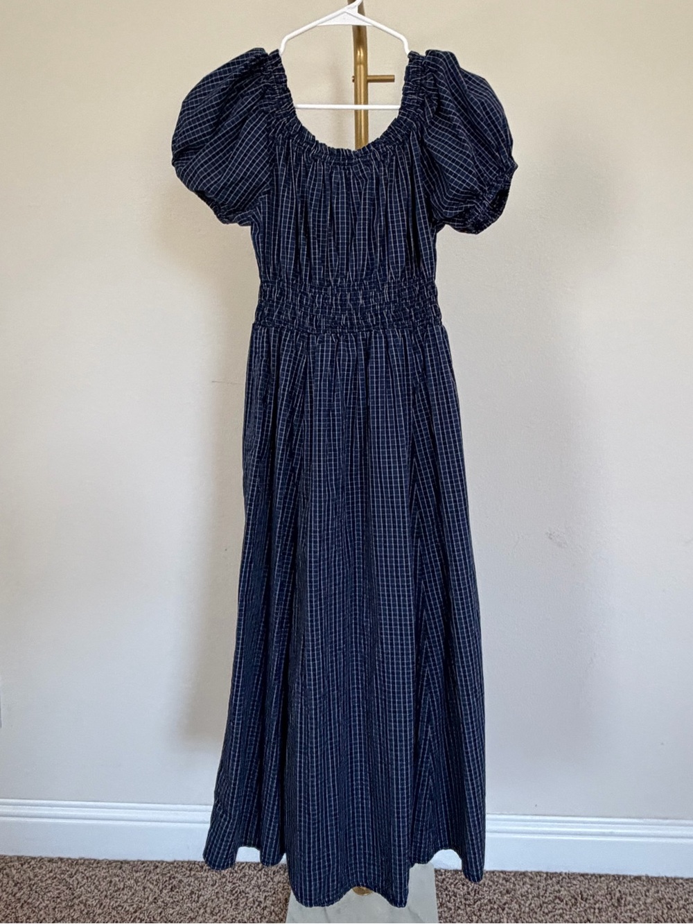 NWOT GAP Puff Sleeve Blue Gingham Midi Dress - XS - Picture 4 of 4